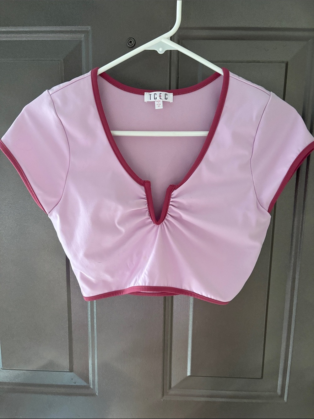 TCEC Light Pink Crop Top from with Burgundy Trim